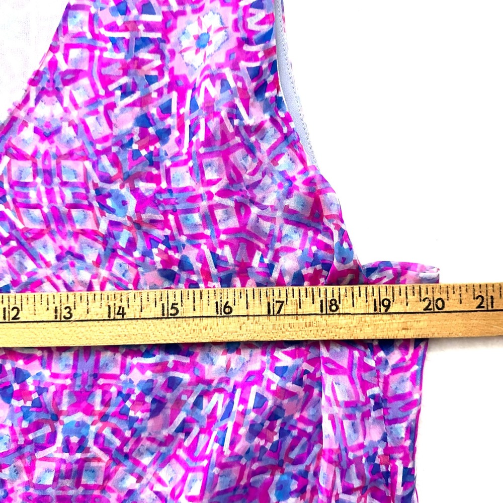 Sundance Silk Chiffon Faux Wrap Dress Kaleidoscope Purple Pink Geometric lined - Picture 9 of 10